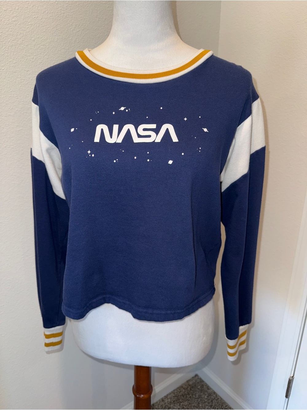 Women's NASA Navy Blue Crewneck Sweater Slightly Cropped Fit